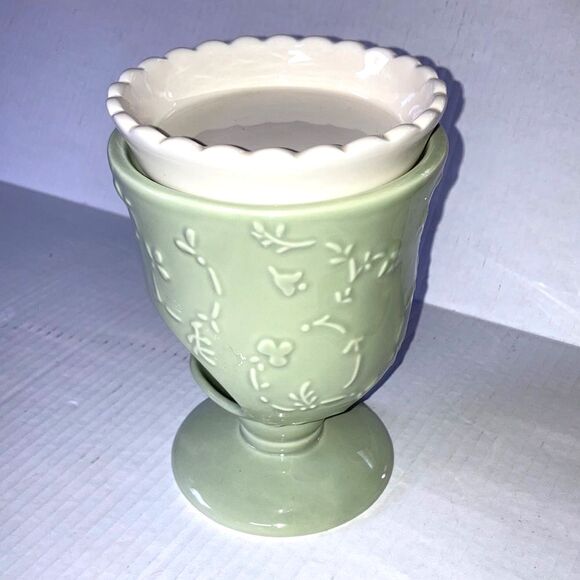 HALLMARK Moments of Beauty Tart Candle Warmer Ceramic Green White 7 inches - Picture 4 of 9